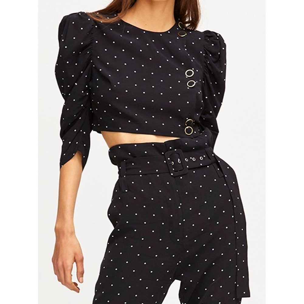Alice McCall Oscar Top Size 4 NWT $245 Polka Dots Puff Sleeves Button Front
